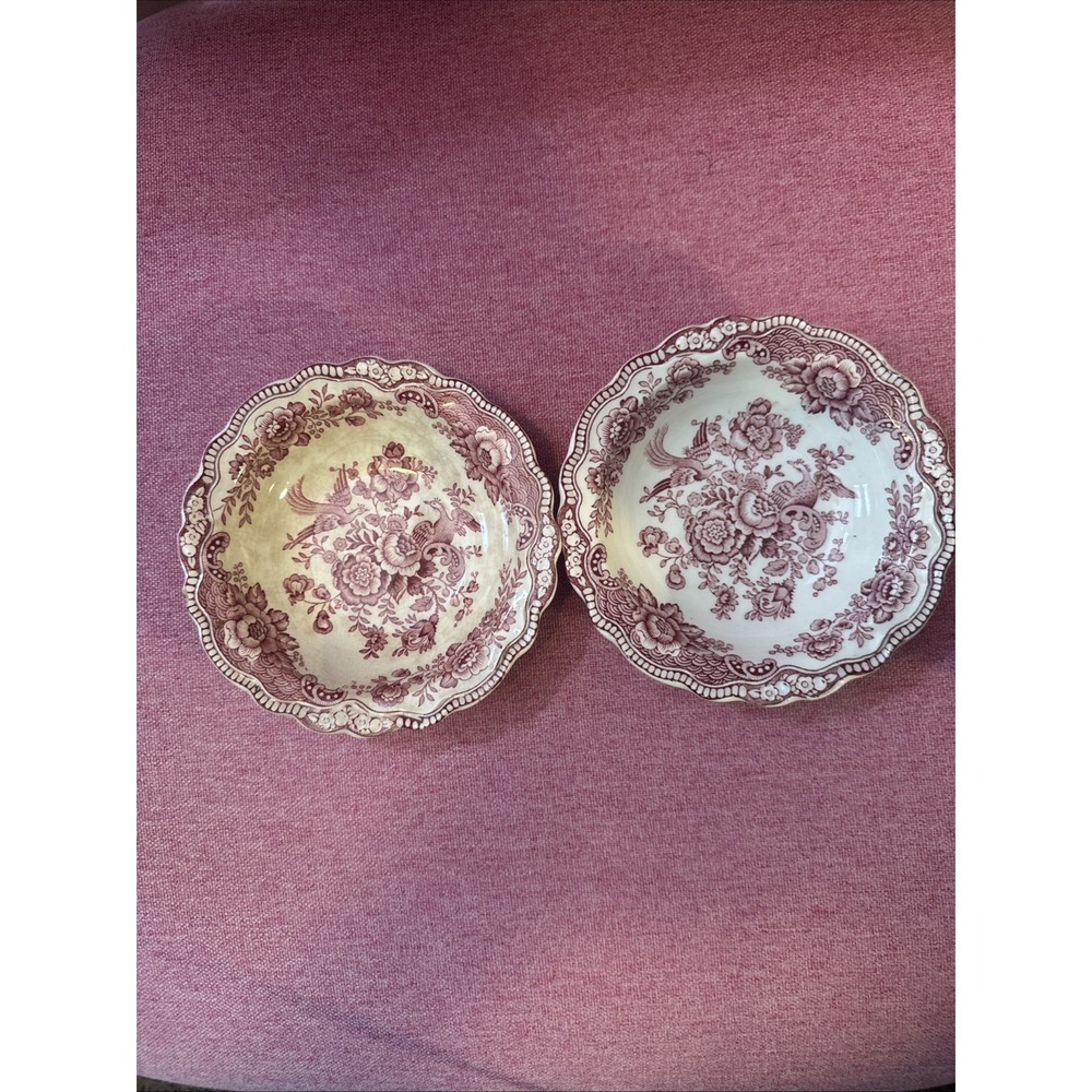 BRISTOL Crown Ducal Bowls Red Pink TransferWare 5" Fruit Dessert Sauce Set Of 2